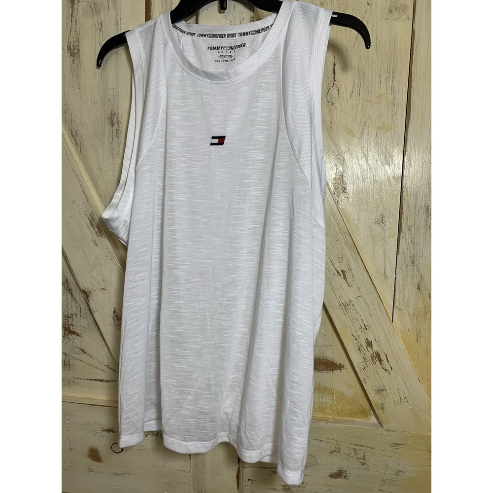 NWT Tommy Hilfiger Sport Woman Sleeveless Athletic White Tank Top With Flag XXL